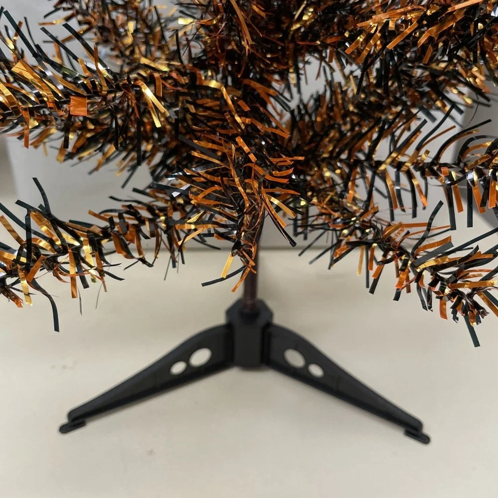 Mini Halloween Tinsel Tree Orange & Black  for Desk ,Tabletop 18
